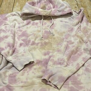 Champion Tie-Dye Hoodie in Purples and Cream Size XL